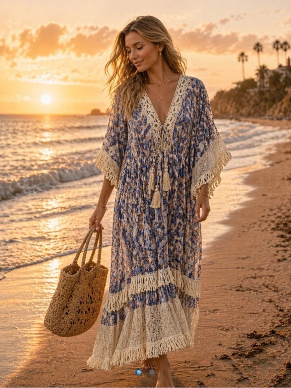 NWT Boho Lace Tassel Dress, Loowie TDBLT